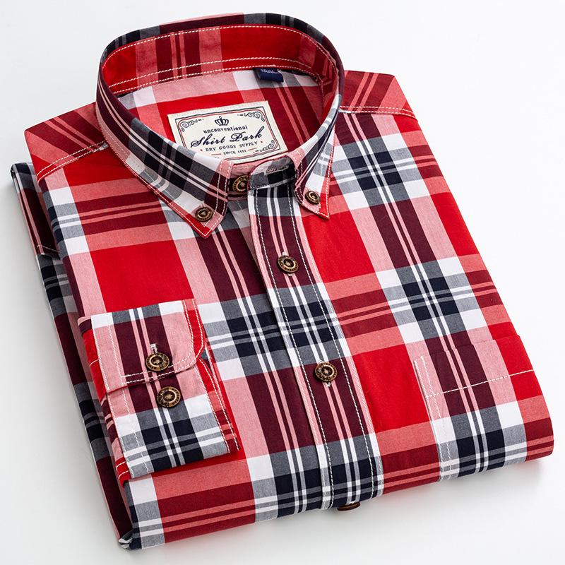 Men's Carbon Brushed Long-Sleeve Plaid Cotton Shirt