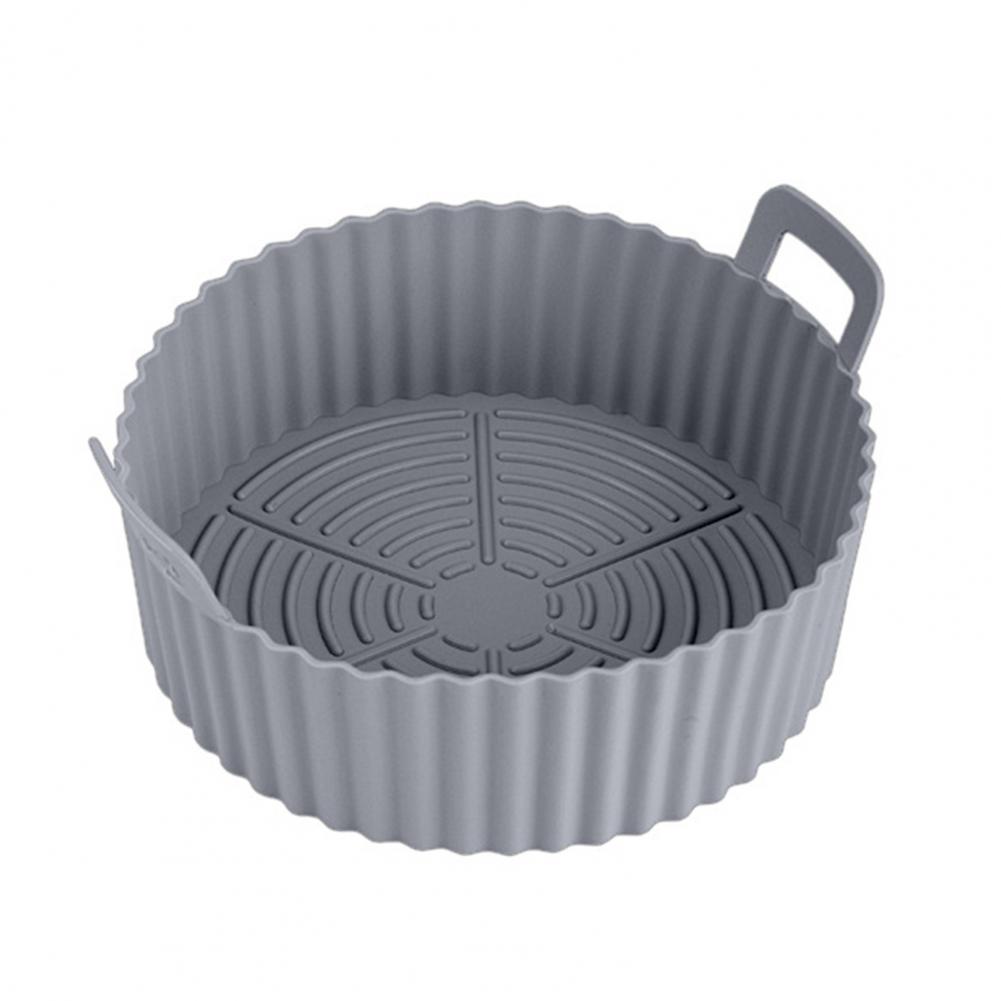 

Silicone Baking Pan Tray For Air Fryer Liner Pot Protector Raised Edge Double Handles Non-Stick Heat-Resistant Kitchen Gadgets серый