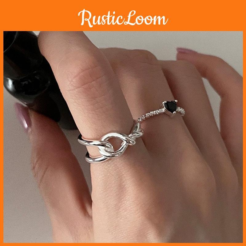 Elegant Black Heart Ring For Women Chic Minimalist Twisted Copper Open Finger Jewelry