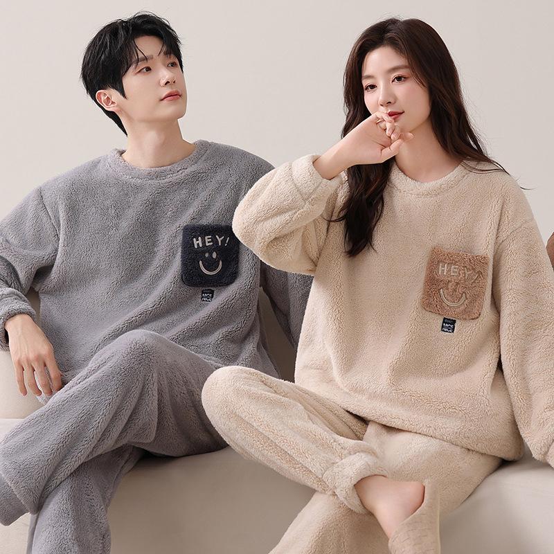 Couple Pajamas Autumn And Winter Winter Coral Fleece Thickened Fleece Flannel Men'S And Women'S Cute Loungewear Set