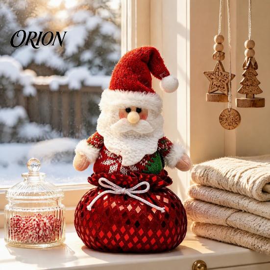 Festive Table Centerpieces Sequins Christmas Santa Claus/Snowman/Elk Ornaments with Candies Storage Pocket, Plush Claus Red or Green Figures