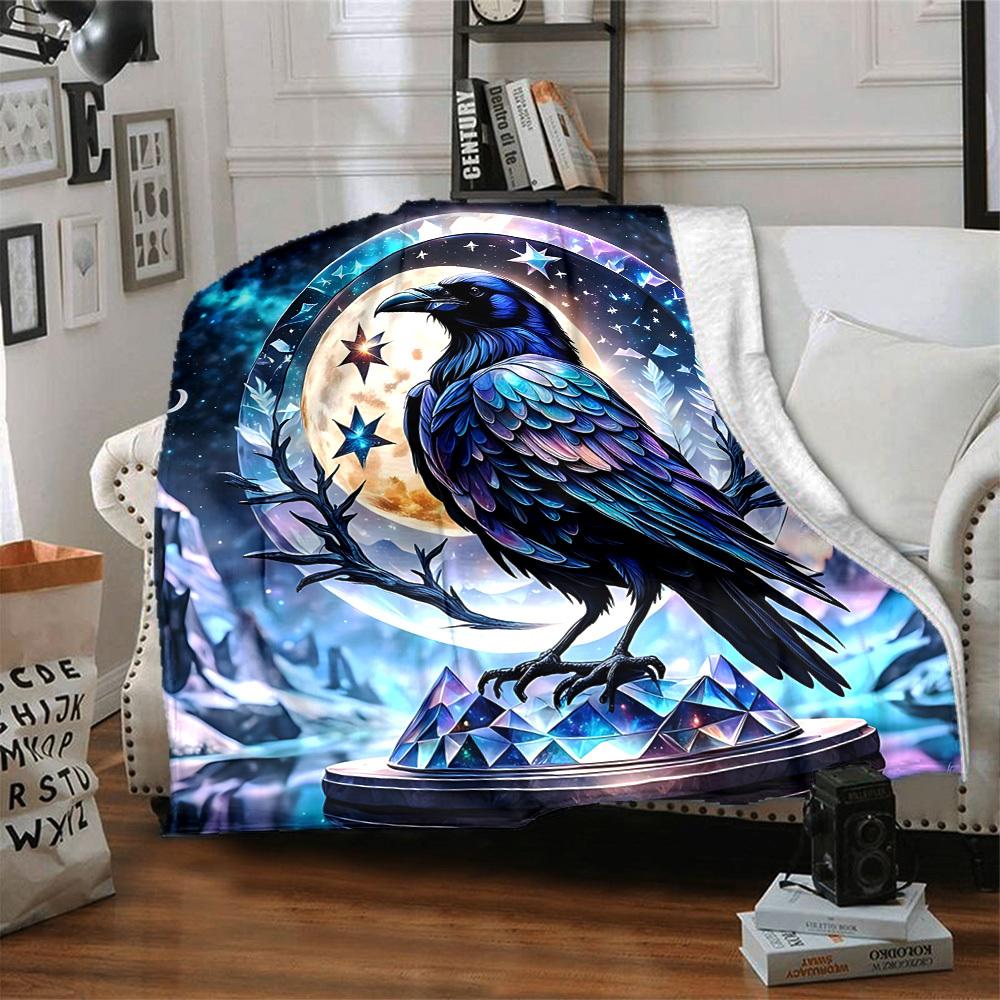 1pc Moon Raven Lightweight Flannel Blanket, Comfortable and Warm Blanket, for Office and Camping Sofa Bed, Livingroom136