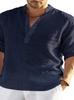 Men's Plus Size Long-Sleeved Linen-Cotton Shirt - Solid Color, Loose Fit
