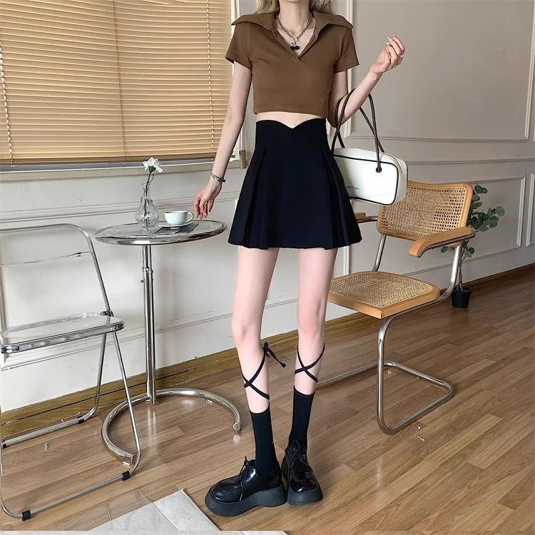 Summer 2024 Women's Black High-Waist Pleated Midi Skirt - Slimming Casual A-Line Bodycon