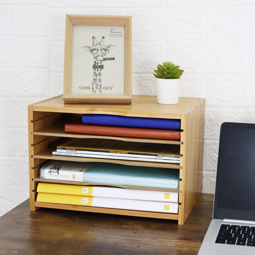 WKWKER File Organizer with 3 Adjustable Layers, Letter Case, Bamboo File Box, Desktop Storage, Office & Home Supplies, Document Case (Natural)