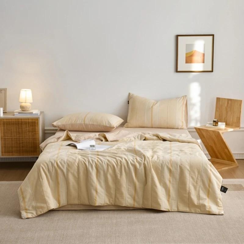 new solid color simple striped air-conditioned house summer quilt wabi series cotton summer quilt four-piece set