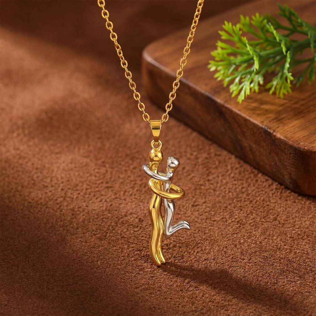 Necklace: Boys and Girls Hugging Each Other. Couple's Double-color Necklace. Minimalist and Niche Design. Unique Collar Chain.