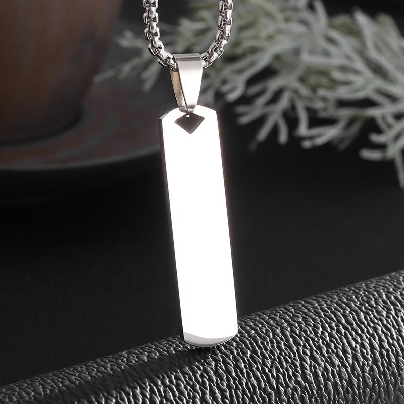 High-Quality Stainless Steel Glossy Cubic Column Pendant Necklace Men Women Simple Trendy Three-Dimensional Long Jewelry Gift