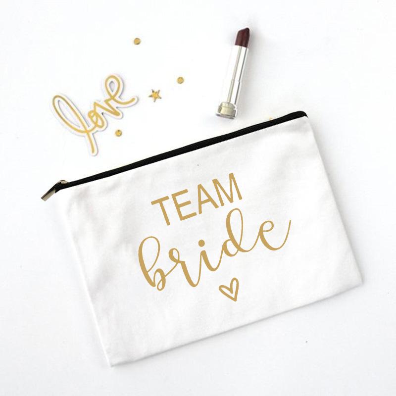 Team Bride Makeup Bag Bachelorette Party Cosmetic Bags Bridesmaid Toiletries Organizer Female Storage Make Up Case Wedding Gifts