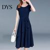 Prom Dress Lady Summer A-line Patchwork Midi O Neck Short Sleeves Dating Lace-up Waist Solid Color for Parties Commuting Slim Look