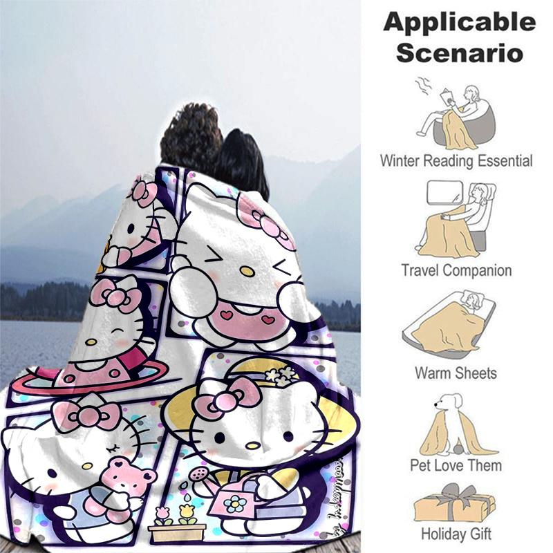 1pc Happy Hello Kitty Blanket, Home Decorative Throw Blanket for All Seasons, Living Room, Travel, Camping, Car Blankets, Beach, Office Naps, Unique G