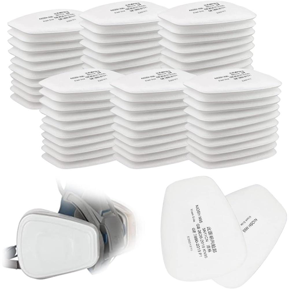 50 Peças de Algodão Filtro para Respirador 5N11, Filtros de Partículas Substituíveis para Máscaras 6000/6100/6200/6800/7501/7502