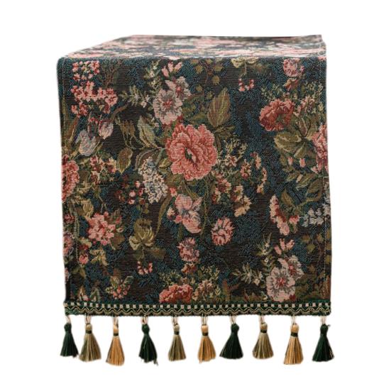 Yousheng Christmas Green Jacquard Table Runner with Tassel Decorative Festive Table Flag Dining Table Decoration for Home Restaurant Bar Kitchen
