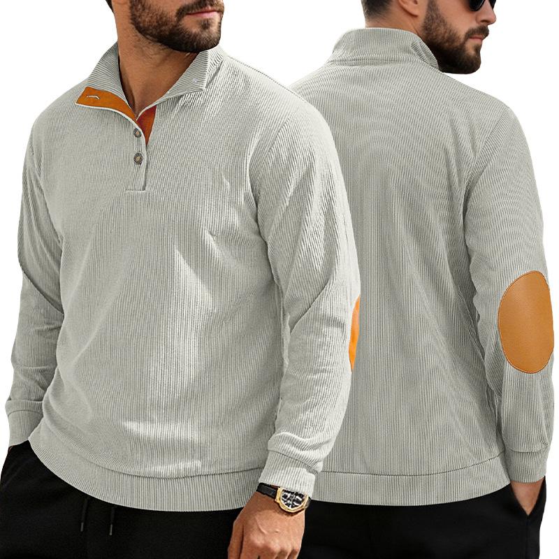 Spring and Autumn Solid Color Sports Long-sleeved Corduroy Tops for Men, Fashionable and Casual Stand-up Collar Outdoor Men's Pullover