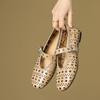 2024 New Spring Summer Women Flats Concise Retro Buckle Strap Genuine Leather Mary Janes Hollow Out Casual Working Shoes Woman