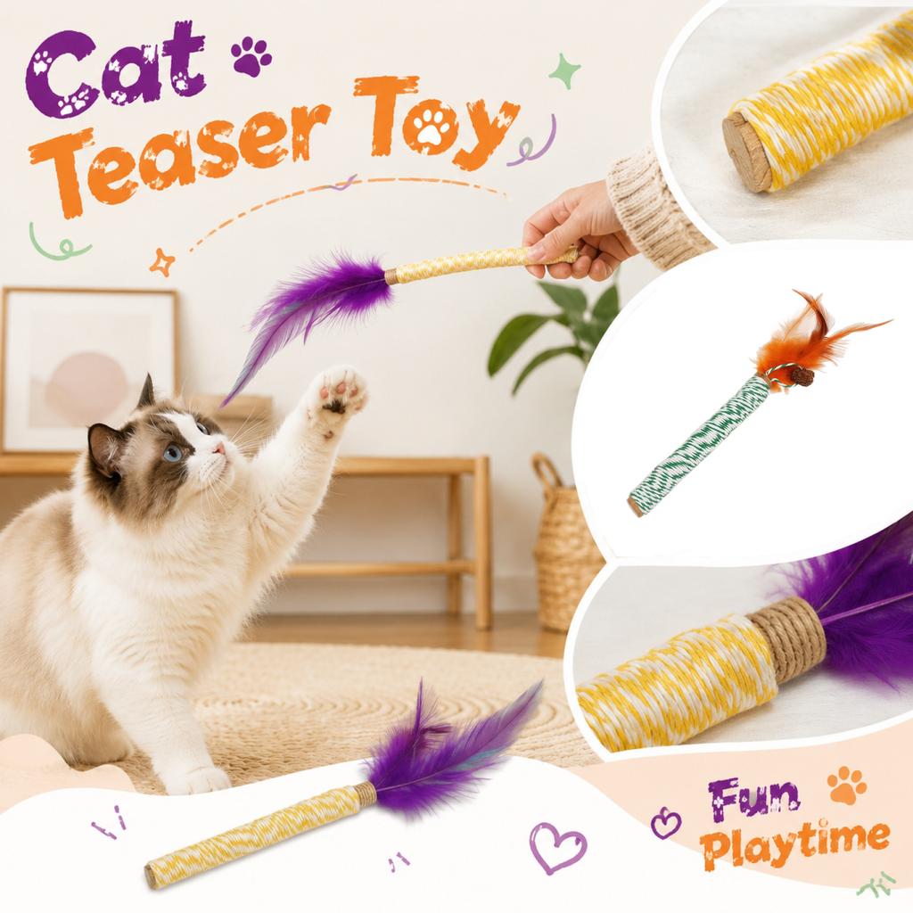 Cat Toy with Silvervine Fruit Feather Teaser Natural Chew Stick Interactive Pet Play Wand for Cats and Kittens