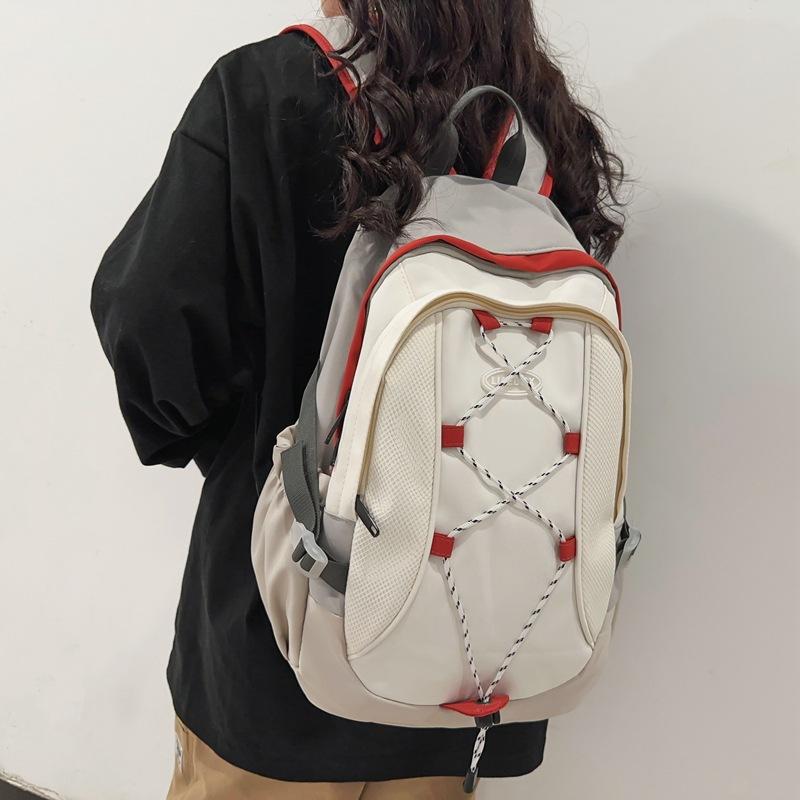 Schoolbag Trendy Cool Backpack Men's Color Matching Cross Rope Couple Backpack New Large Capacity Travel Backpack Women Wholesale