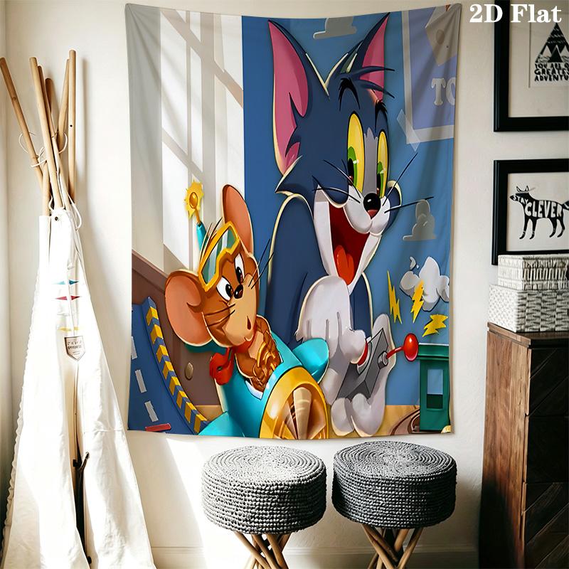 Tom Jerry Whimsical Adventure Tapestry Wallmounted Background Cloth Atmospheric Background Cloth Wall Decoration Background Wall Hanging Cloth