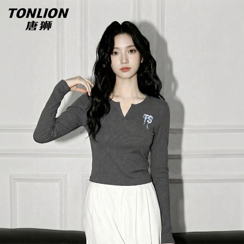 TonLion Women s V-Neck Slim Fit Long Sleeve Tee L