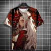 Men's Versatile 3D Printed T-shirt Japanese Samurai Sword Girl Anime Personality Short Sleeved Trendy Top