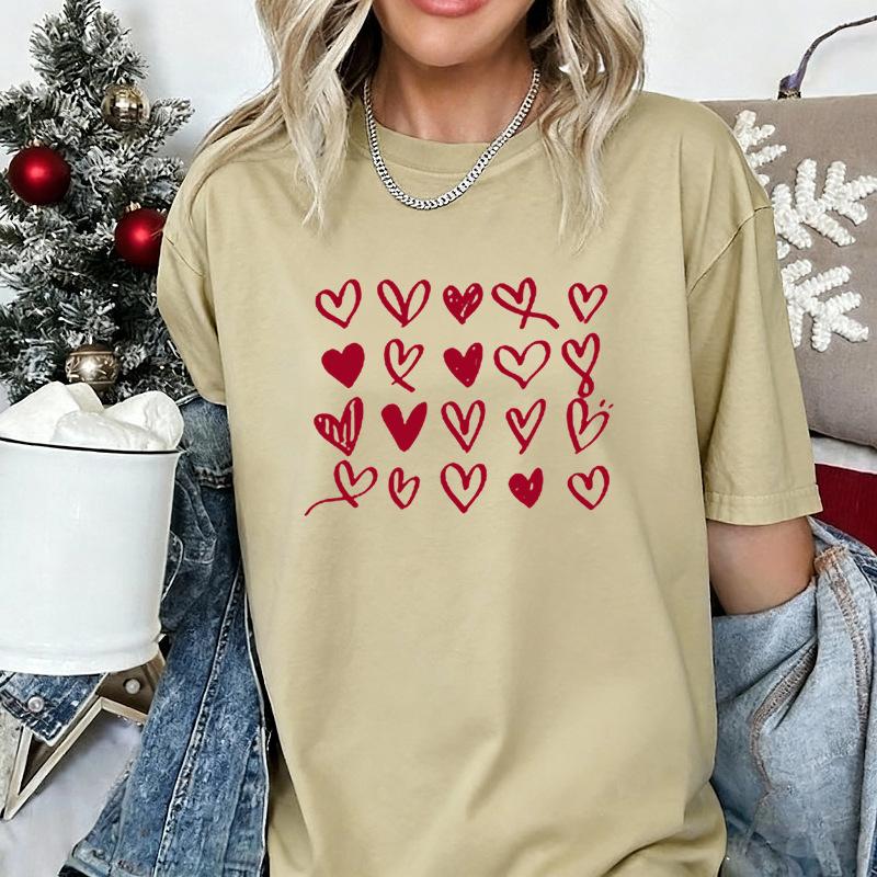 Maycaur Fashion Unisex T Shirt Love Heart Printed T Shirt Casual Red Tops 90s Valentines Shirt Female Harajuku Graphic Tshirt