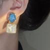 Geometric design blue square earrings light luxury high-end earrings versatile temperament stud earrings new fashion earrings