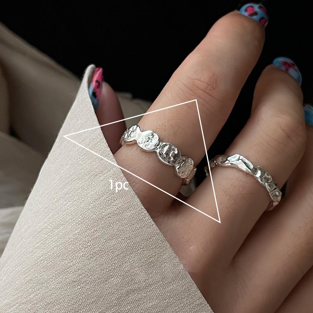 PANJBJ 925 Silver Frosting Geometry Ring for Women Wide Texture Versatile Handmade Ins Jewelry Gift