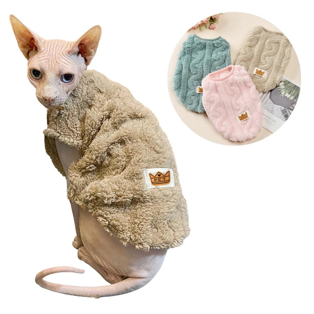 Warm Fleece Pullover Sweatshirt Soft Cat Clothes for Small To Medium Dogs Cats Sphynx Puppy Kitten Coat Pet Costume for Autumn W