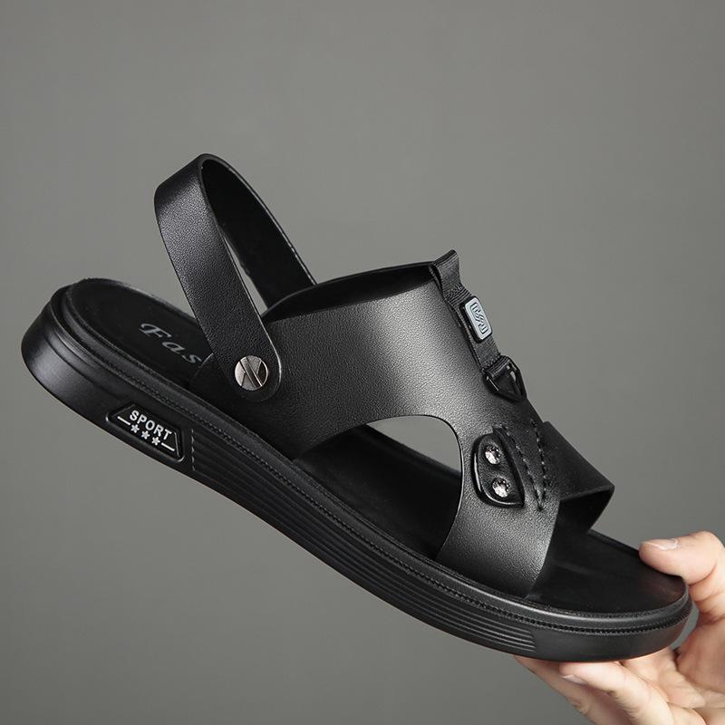 Sandals men's 2025 summer new leather casual beach shoes outdoor men's sandals fashion cowhide men's shoes slippers