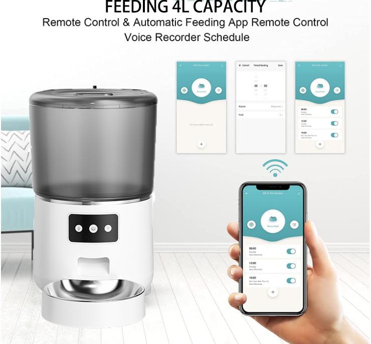 4L Smart Automatic Pet Feeder WiFi App Control Stainless Steel Bowl for Dogs Cats