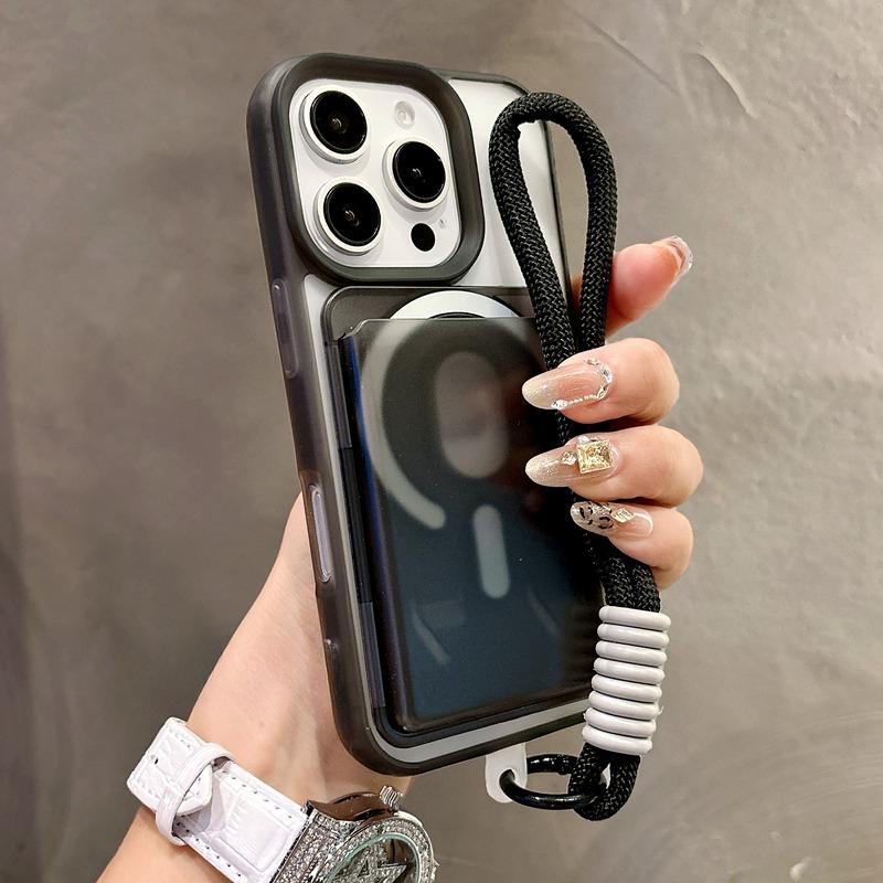 For  Card Holder Slot Lanyard Case for For Iphone 16 1 14 Pro Max Plus 13 12 11 Wallet Wrist Strap Candy Color Matte Cover