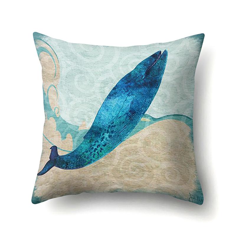 Polyester Pillowcase Peach Leather Velvet Cushion Cover Marine Life Seahorse Octopus Printed Pillowcase Car Cushion