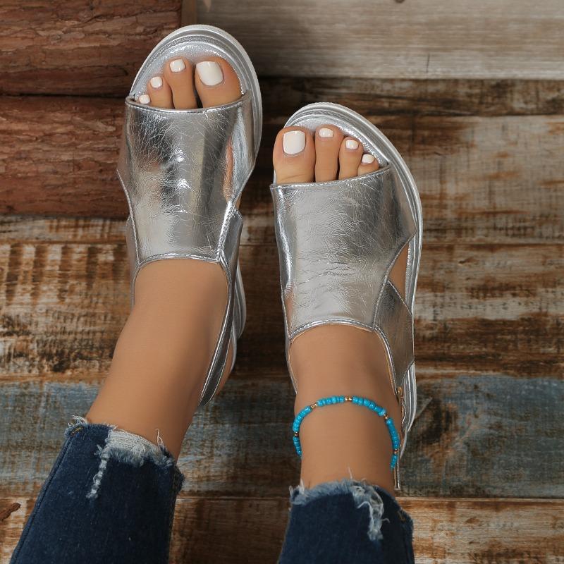 Women's Wide Width Single Strap Platform Sandals - Chunky Wedge Heel Beach Shoes for Summer, Fashion Slide Sandals