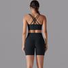 Nessaj Women Black Corss Bra Sport Set Beauty Back Bra Short Pants Gym Yoga Sportswear 2 Piece Workout Sets