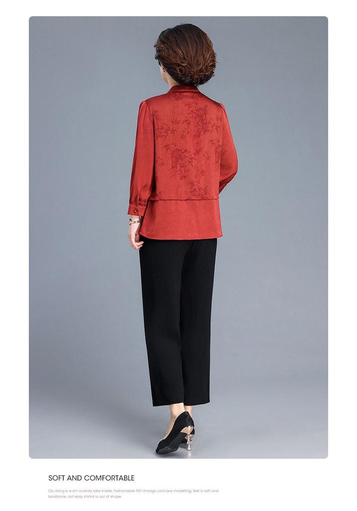 Autumn Mother's Day Chinese Style Two-Piece Shirt Set for Elegant Middle-Aged Women