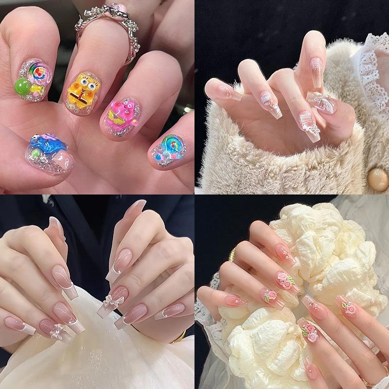 24Pcs Cartoon Sponge Star Cute Flash Nail Patch Nail Enhancement Patch Nail Powder Blusher