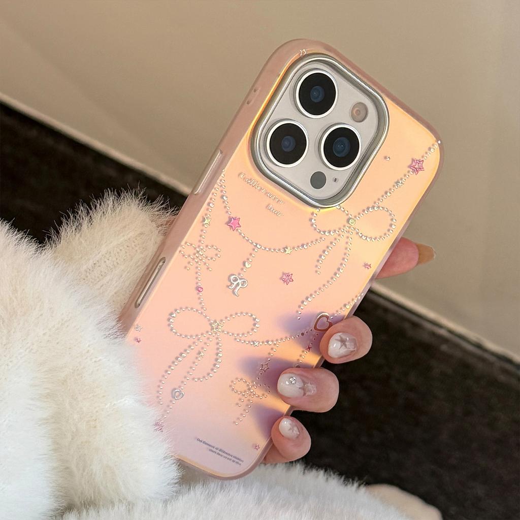 Gilded Princess Style for IPhone17 Phone Case 15 Pink Laser Bow 16 Promax Anti Drop 13 Hard