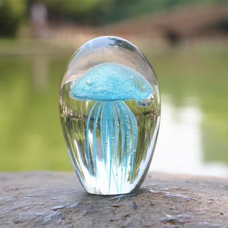 3D Jellyfish Figurines Miniatures Paperweight Glass