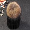 Xthree Berretto Invernale in Maglia con Pompon in Vera Pelliccia per Donna Cappello Berretti Cappellini Nuovissimo Spesso Cappello Femminile Cappellini Berretti