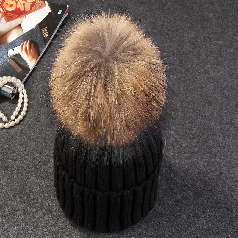 Xthree Berretto Invernale in Maglia con Pompon in Vera Pelliccia per Donna Cappello Berretti Cappellini Nuovissimo Spesso Cappello Femminile Cappellini Berretti