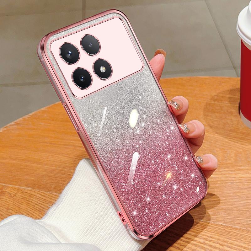KEYSION Luxury Plating Glitter Phone Case for Xiaomi POCO F6 Pro Transparent Soft TPU Shockproof Back Cover for POCO F6 Pro