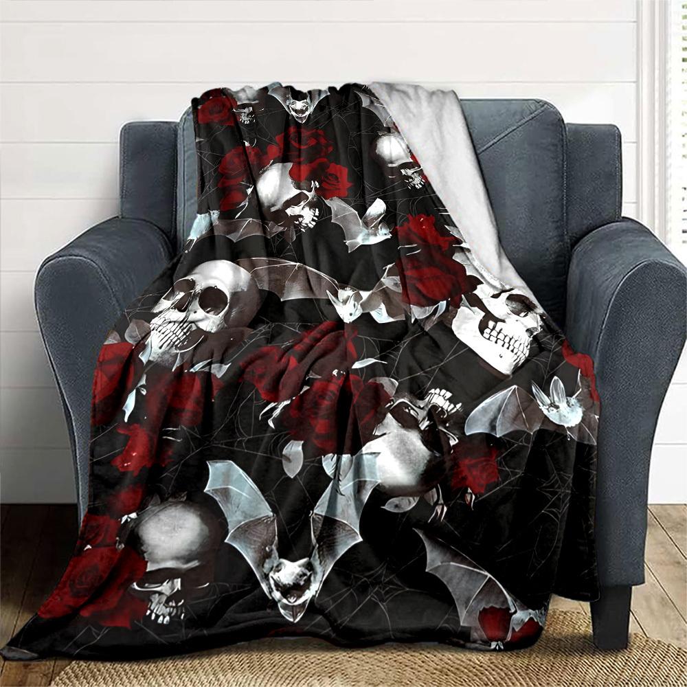 1pc skull roses Throw Blanket Soft Flannel, Cozy All Season Polyester Perfect for Home, Office