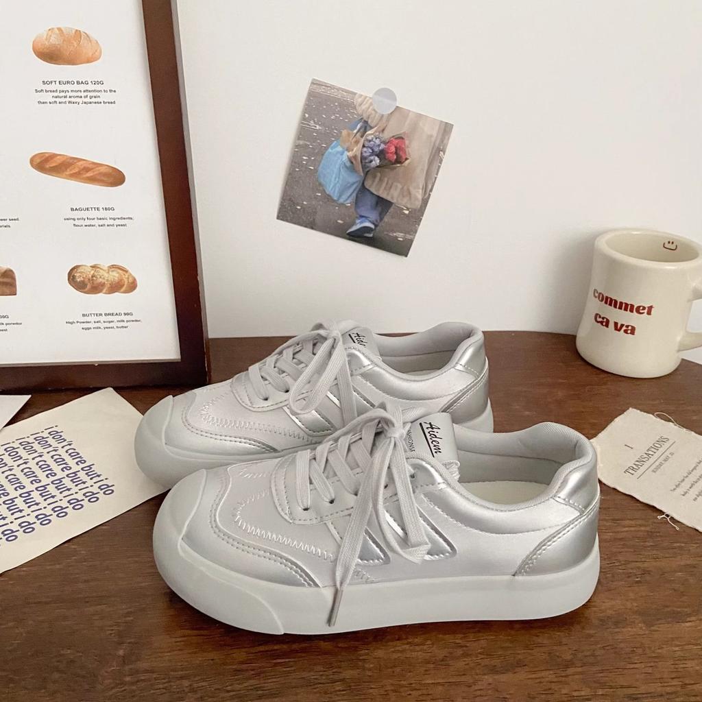 Dexun Breathable Board Shoes Women's Cream Autumn New Small Design Round Head Ugly Cute Student Casual Little White Shoes