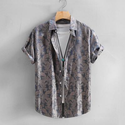 Summer Men Shirt Printing Turn-down Collar Short Sleeves Button-down Loose Mid Length Cardigan Daily Wear Vacation Top