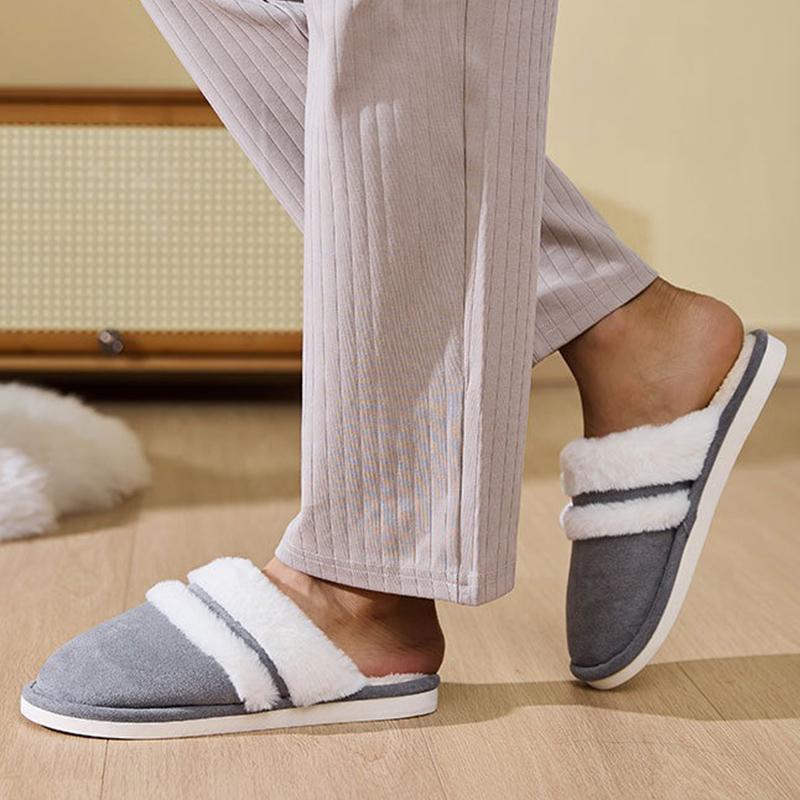 Fashion Soft Faux Fur Plush Slippers for Women Winter Chic Mix Color Warm Cotton Slides Woman Round Toe Non Slip Cotton Slippers Ladies