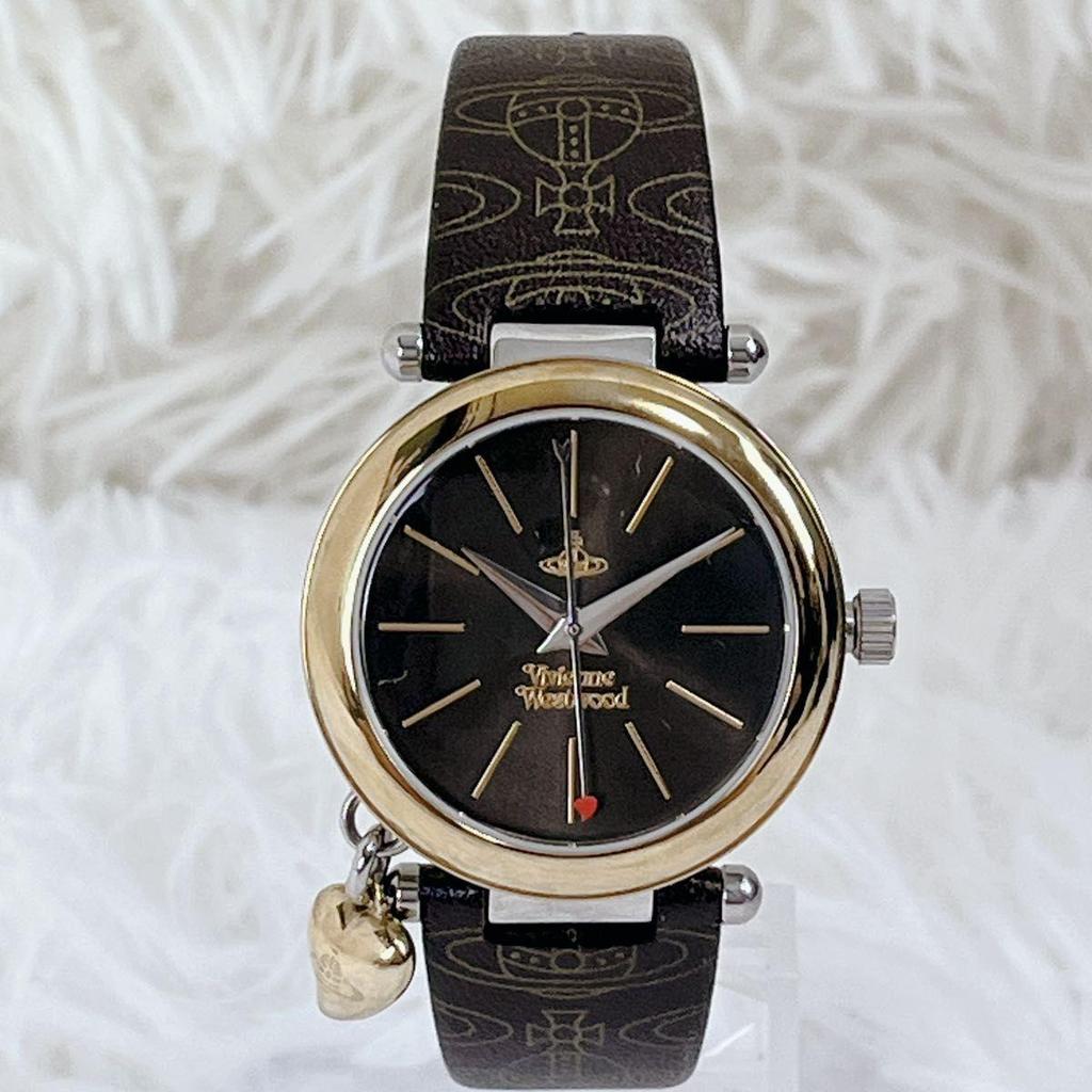 Used Working Item Rare Out of Print Vivienne Westwood Heart Charm Orb All-over Pattern Belt Watch Vivienne Westwood