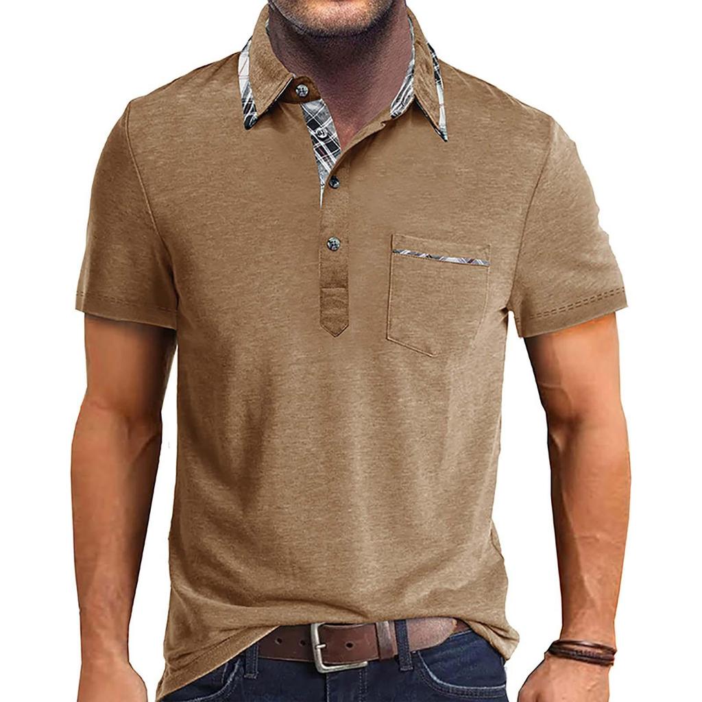 Maglietta casual a maniche corte con colletto a revers da uomo, scollo rotondo