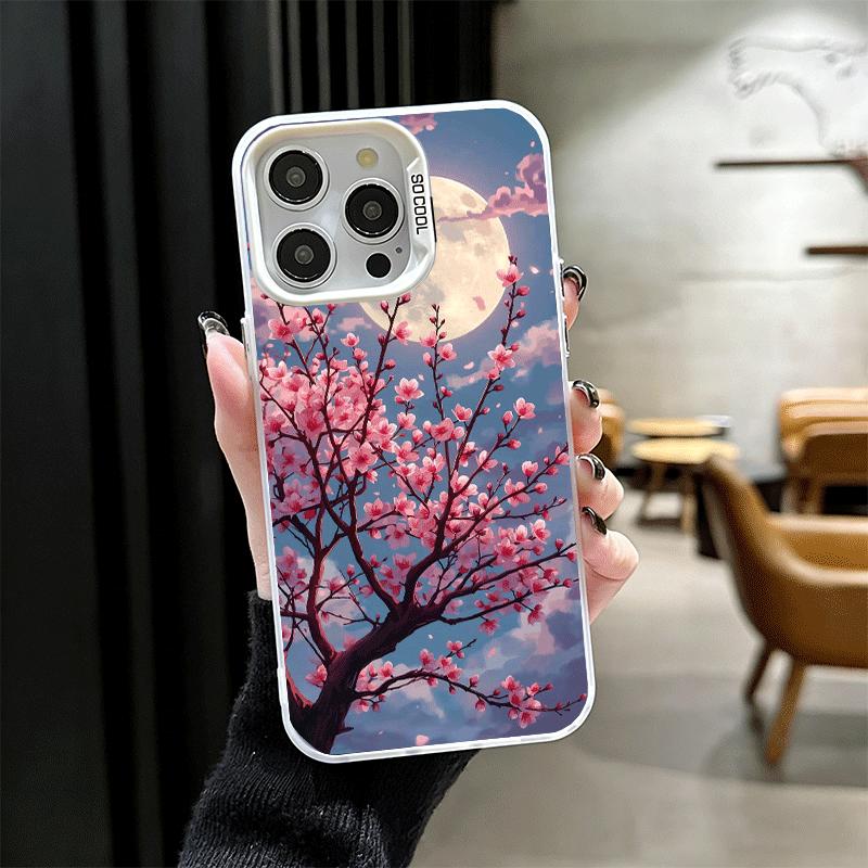 Dreamy Night Cherry Blossom Tree Soft Phone Case for iPhone 15 16 17 Pro Max 17Air 16E 14 Plus 13 12 Mini Shockproof Cover Back