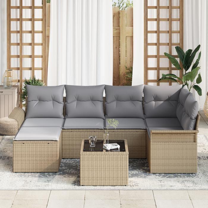VidaXL Ensemble de canapé de jardin 7 pièces avec coussins en rotin poly noir 3345440