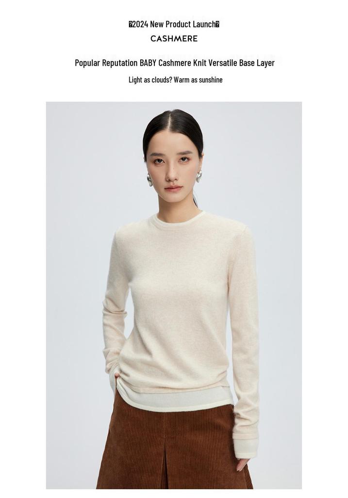 Women's Cashmere Knitwear Round Neck Two-Piece Color Block Slimming Pullover Sweater